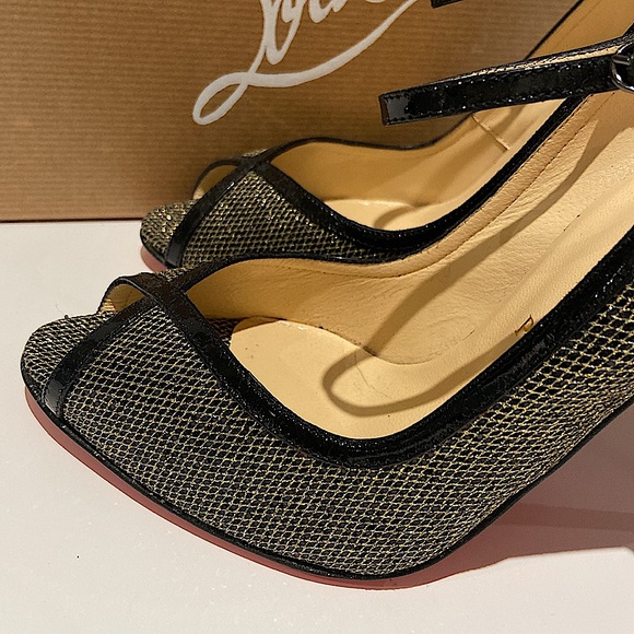 Christian Louboutin 1 EN8 100 Glitter York Gold/Black - Picture 10 of 12